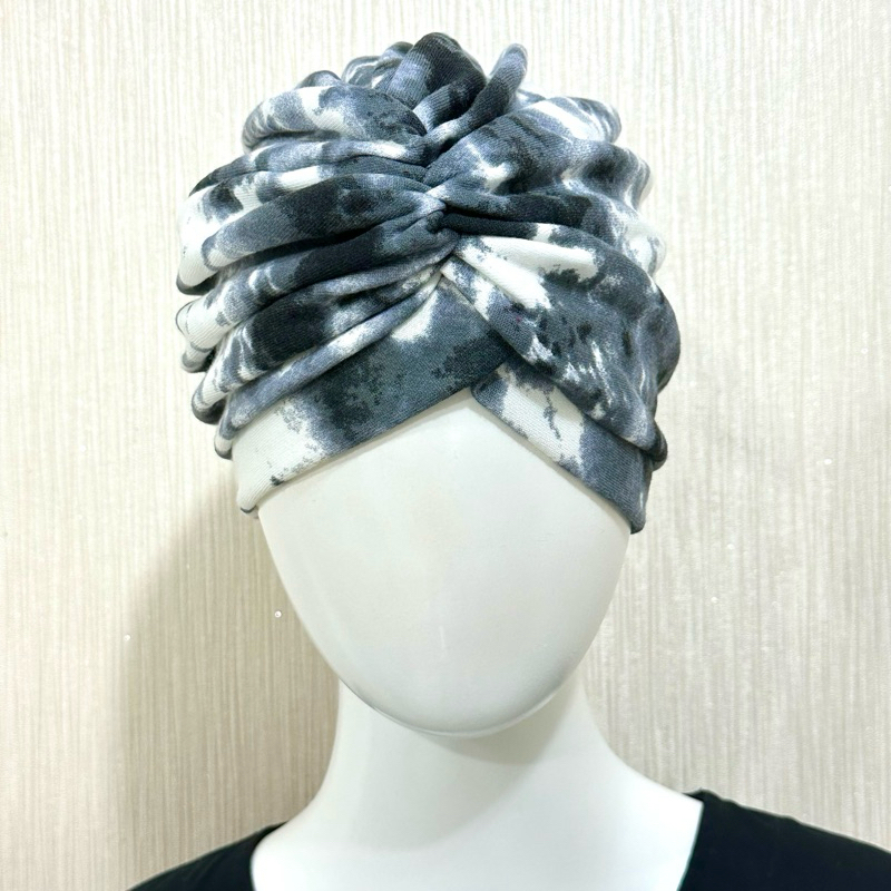 Turban Hijab Instan Instant Fashion Wanita QQinian Motif Abstrak Camo Hitam Abu Putih Grosir