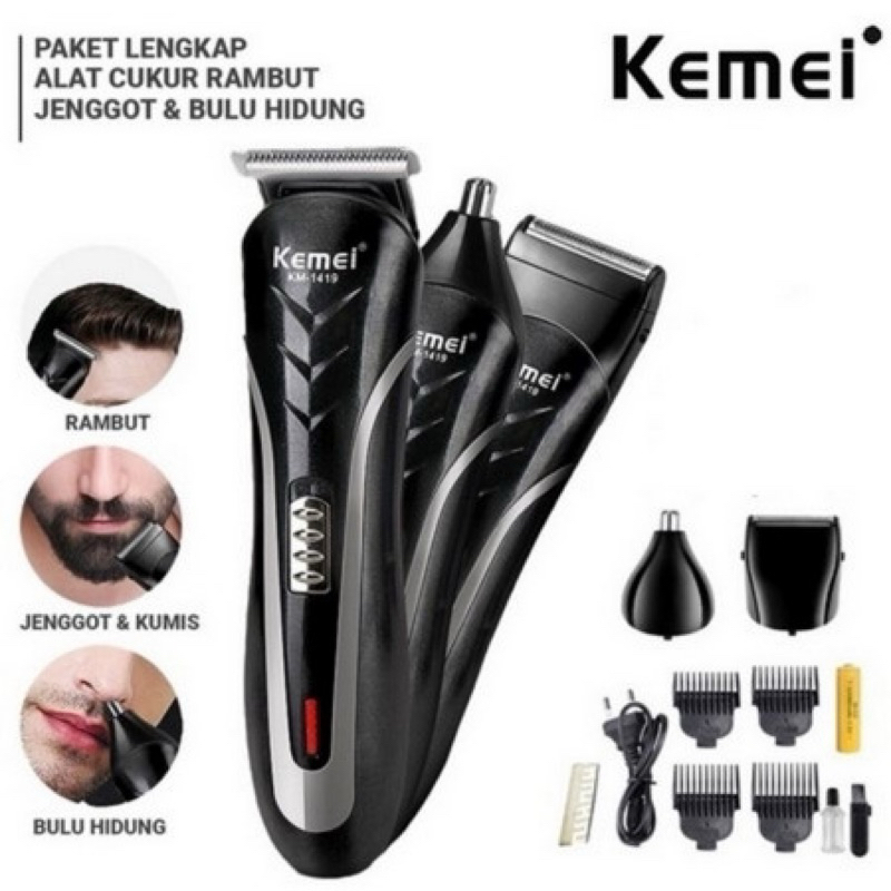 Kemei KM1419 Mesin Cukur KM-1419 Clipper 3 in1 Alat cukur potong rambut