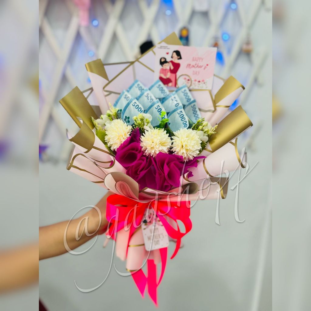 [TOP SELLER]  BL-02 Dengan Bunga Artificial BUKET UANG ASLI / BUKET BUNGA UANG KERTAS ASLI / MONEY B
