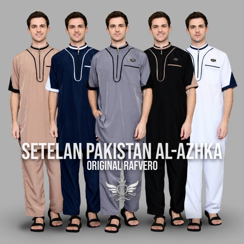 Setelan Pakistan Pria Dewasa Terbaru ORIGINAL RAFVERO Model Resleting - Setelan Baju Muslim Pria Al 