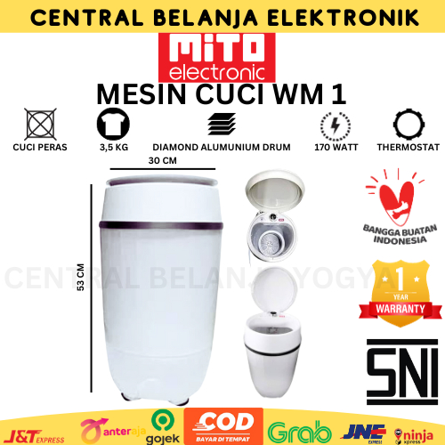 MESIN CUCI MINI PORTABLE  MITO WM 1 / MITO MESIN CUCI PORTABLE 3,5 KG 1 TABUNG / MESIN CUCI 1 TABUNG