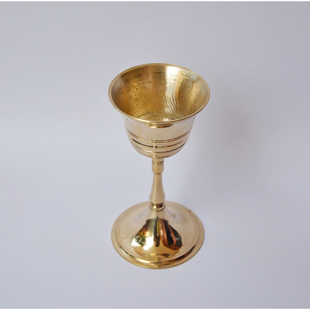 Vas Bunga Gelas Bulat Kuningan Motif Garis - Brass Vase - MK Aluminium