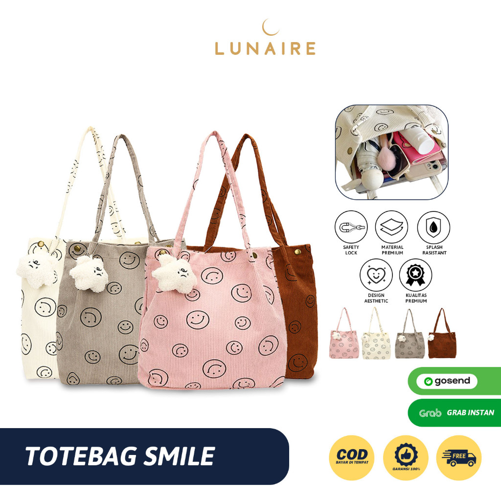 Lunaire Tas Tote Totebag Lucu Cute Impor Korea Wanita Anak Cewe Perempuan Sekolah Kampus Kantor Shop