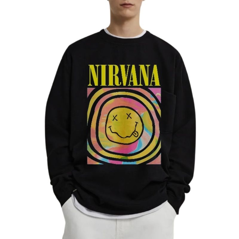 (COD) SWEATER WANITA PRIA OVERSIZE LD 130 NIRVANA HITAM