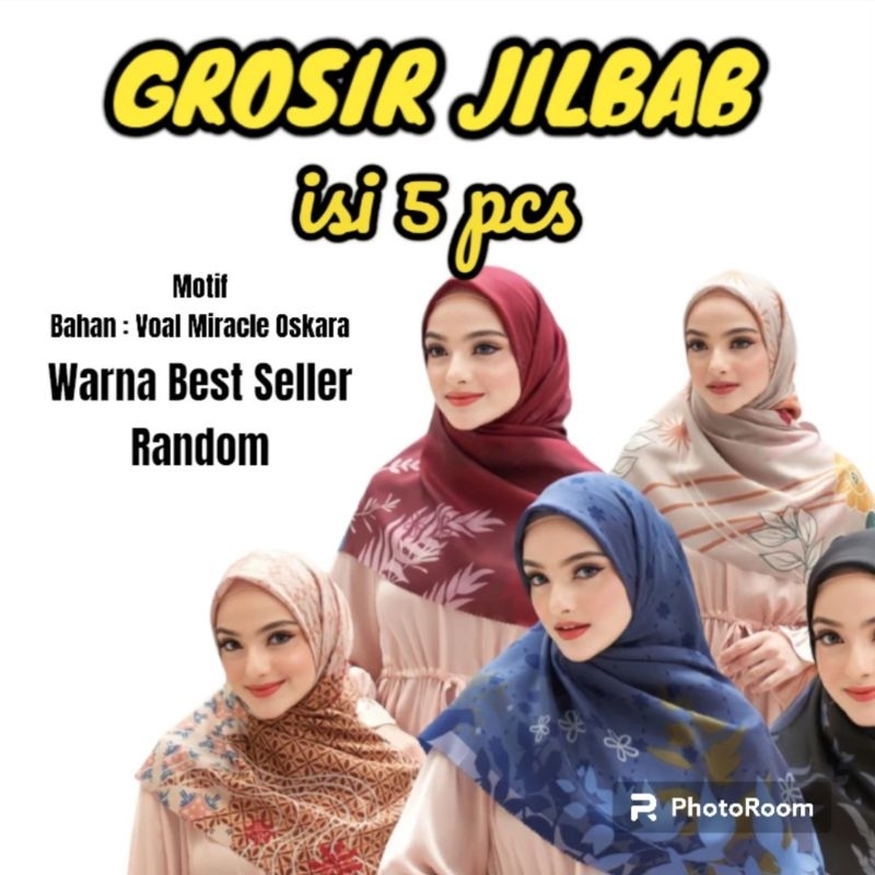 Grosir Jilbab Motif isi 5pcs Bahan Voal Miracle oskara