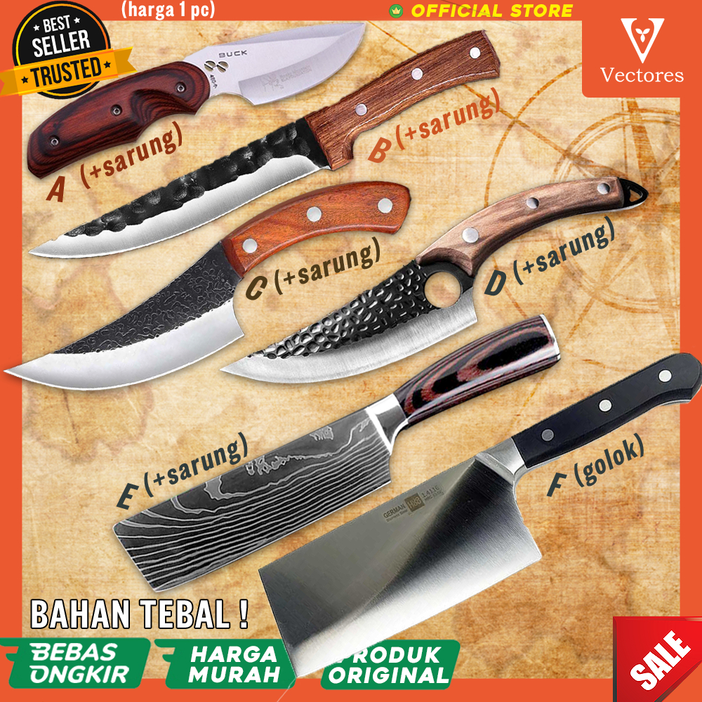 [TERLARIS] Pisau Survival Knife Seset Kulit Sapi Kerbau Super Tajam Buru Berburu Outdoor Hutan