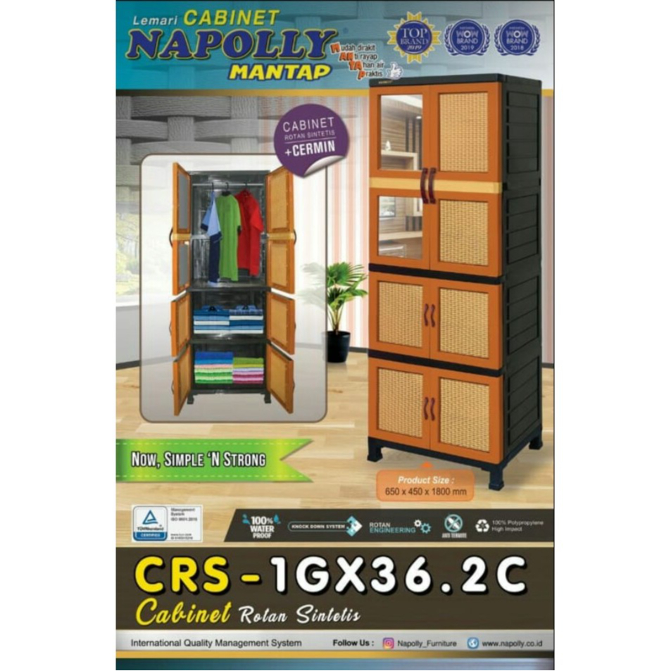 Lemari plastik susun Pakaian Napolly Gantungan dan cermin CRS 1GX36.2C