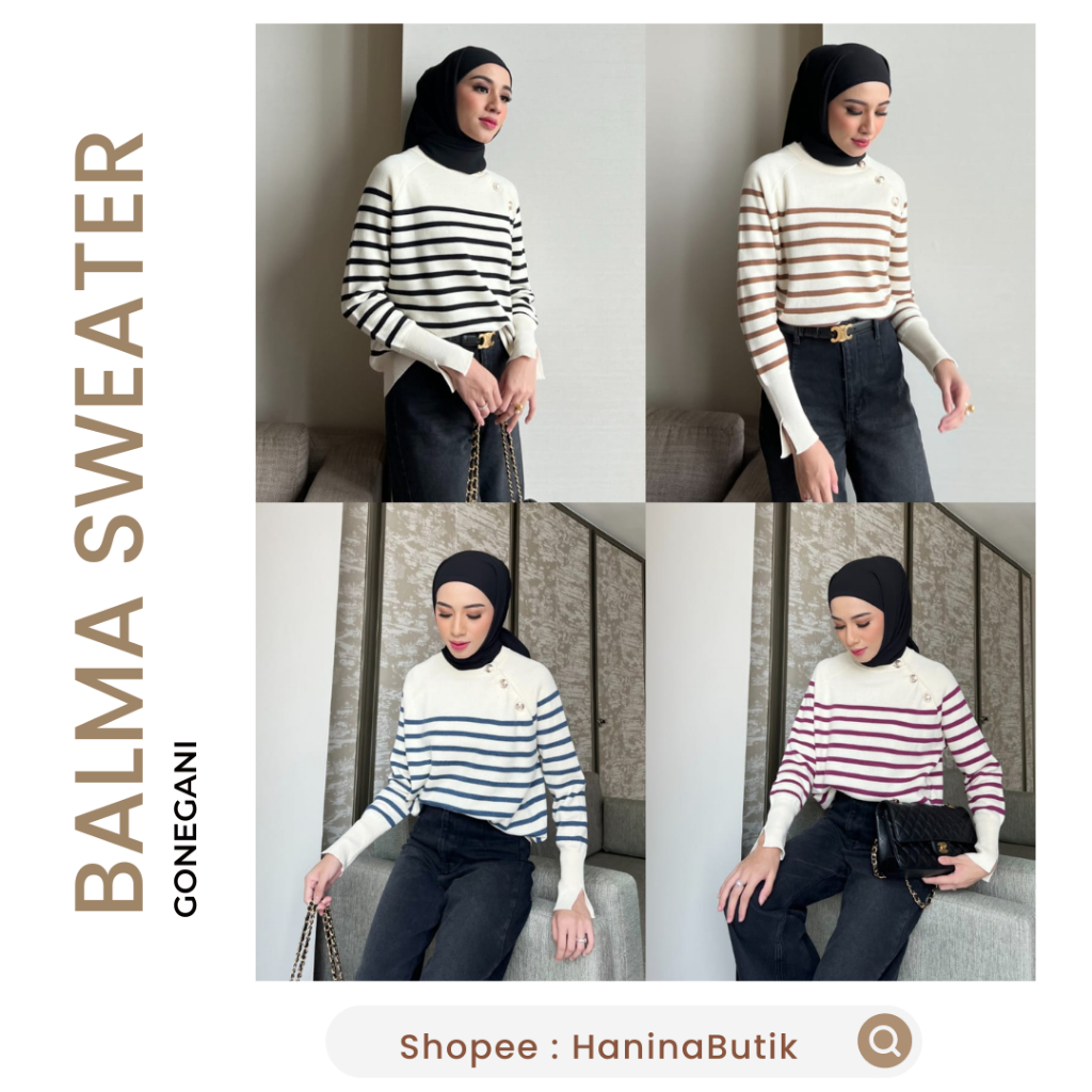 (𝗦𝗜𝗔𝗣 𝗞𝗜𝗥𝗜𝗠) BALMA SWEATER ORIGINAL by GONEGANI | SWEATER STRIPE GARIS WANITA