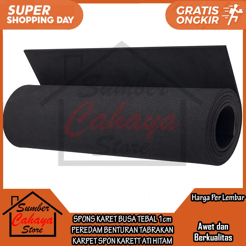 [Kargo] SPONS KARET BUSA TEBAL 1cm PEREDAM BENTURAN TABRAKAN KARPET SPON KARETT ATI HITAM SPONGE LEM