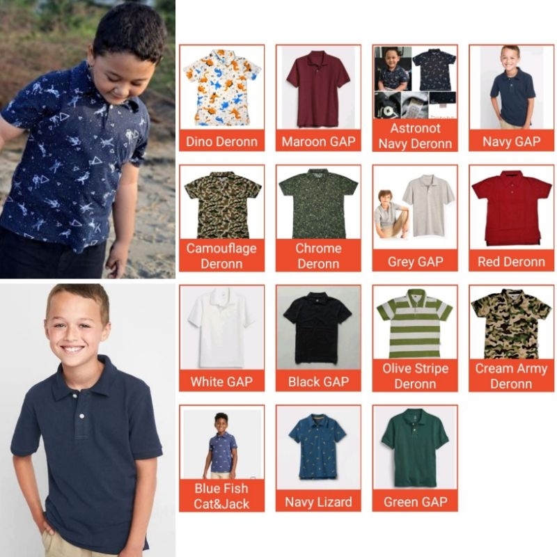 GAP Kids Cat & Jack Deronn Boys Navy Blue Astronot Dino Army Camo White Maroon Red Green Grey Putih 
