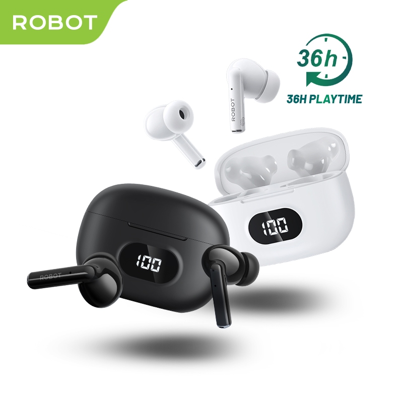 	 Robot Wireless Earphone Airbuds T70 Original TWS Deep Bass Bluetooth Garansi 1 Tahun	
