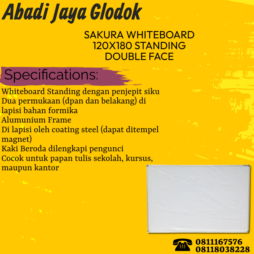 

SAKURA WHITEBOARD 120x180 STANDING DOUBLE FACE
