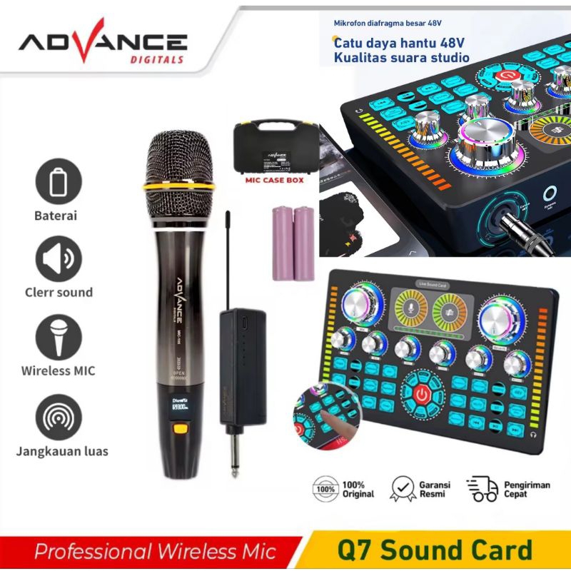 Paket Mic Wireless Advance MIC 105 Soundcard Q7 48V Phantom Power Live Streaming Terbaik