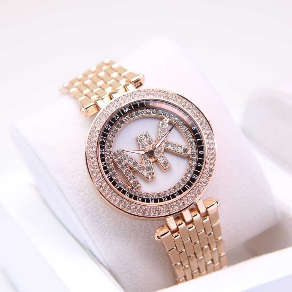 RECOMEMDED Jam Tangan Fashion wanita Super Premium MK-8264 Ful Diamond Rantai Stainless