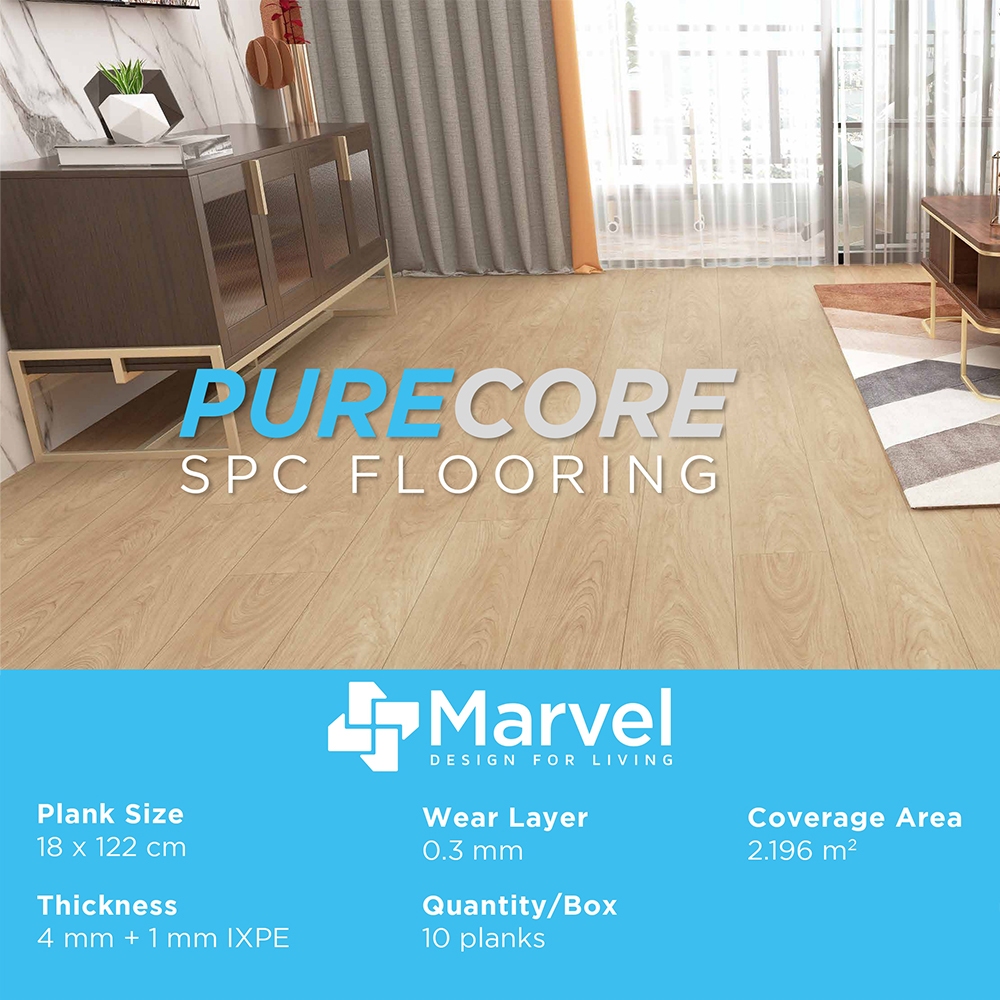 SPC Lantai Kayu 5mm Flooring Marvel Pure Core Plus