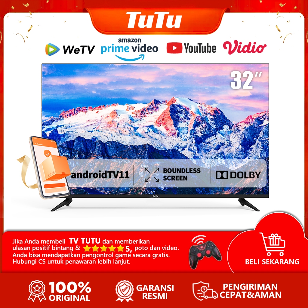 TUTU Smart TV | Digital TV|   32 inch | LED TV | HD TV | Dolby Audio | Youtube/VIDIO | Garansi Resmi