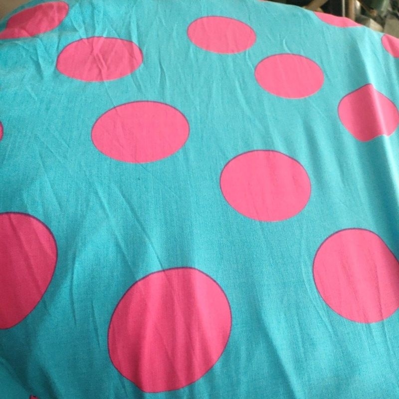 KAIN KILOAN KATUN RAYON POLKADOT PINK BIRU UTUH