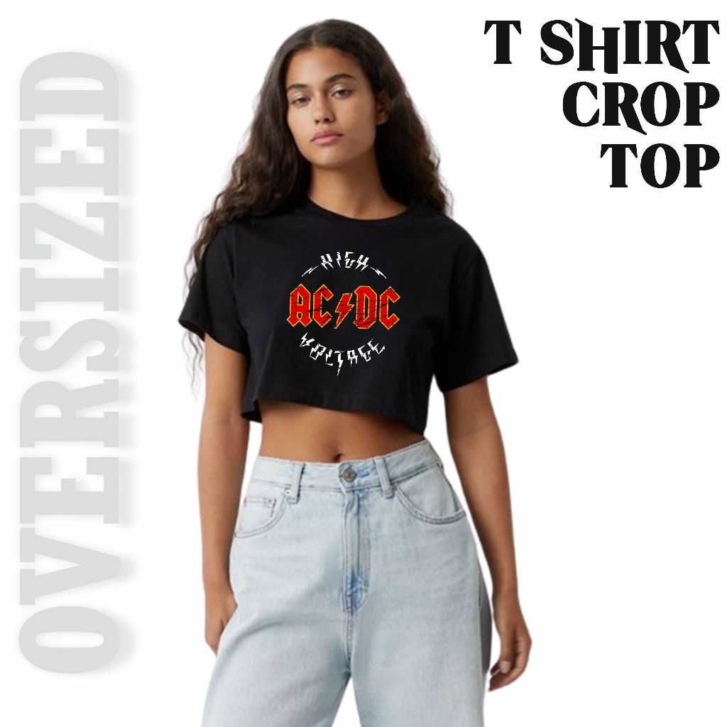 KAOS CROP TEE WANITA ACDC BAND MUSIC OVERSIZED & ALLSIZED / CROP TEE TSHIRT ACDC