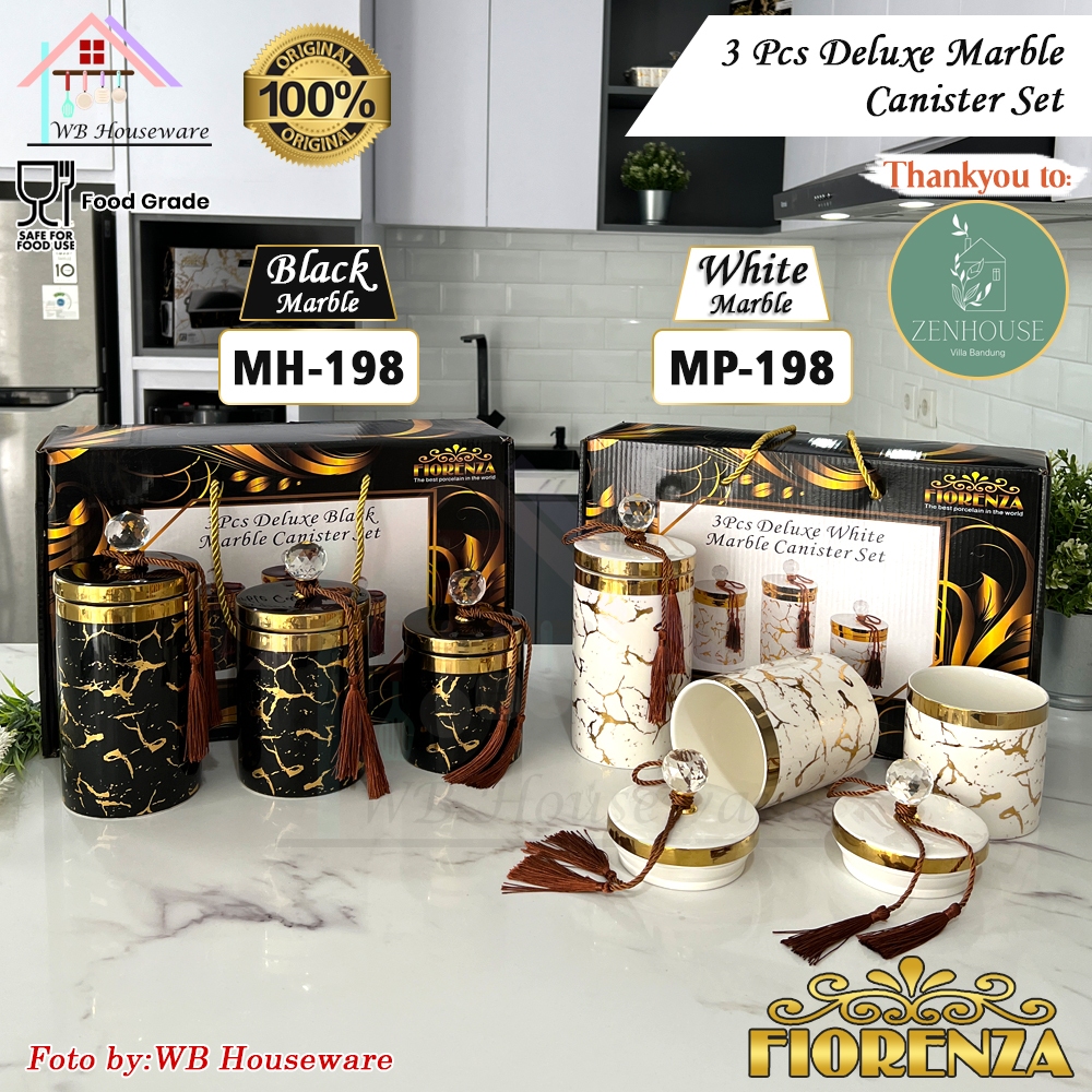 FIORENZA 3pcs toples duluxe marble series keramik set /  food jar / canister set seri 198