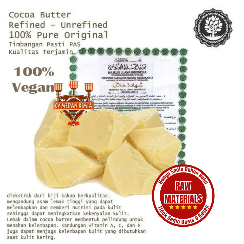 Refine Cocoa Butter Refined Deodorized ASLI TANPA BAU COKLAT 100% Pure Natural Original Cocoa Butter