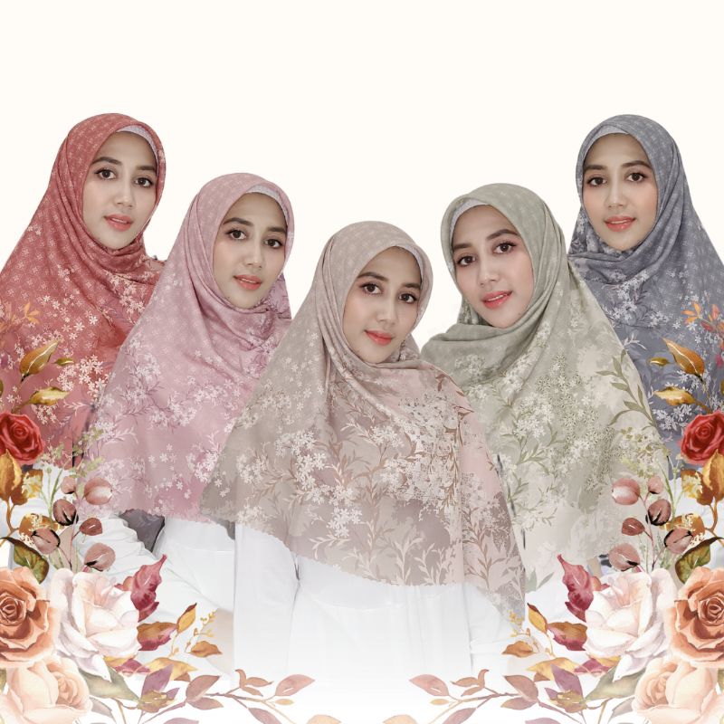 Nayyara scarf, Nayyara hijab, hijab segi empat motif, Voal Ultrafine Tryspan, Bata, pink, cream, sag