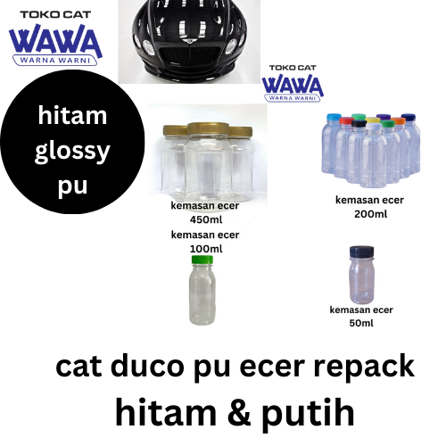 cat duco pu hitam putih gloss kilap ecer repack 200gr