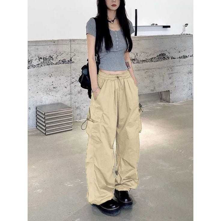 celana cargo parasut serut wanita - celana cargo serut wanita - celana kargo harajuku - celana kasua
