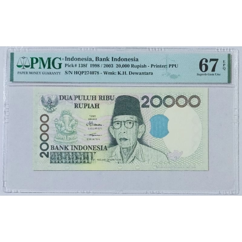 Uang Kuno 20000 Rupiah Tahun 1998 KI Hadjar Dewantara PMG 67 EPQ HIGH SCORE