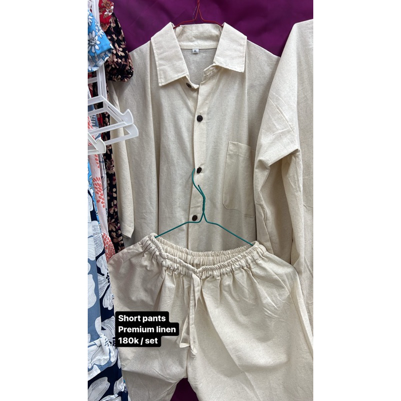 (atasan + bawahan) 1 set setelan kemeja pria dan celana pendek linen premium bali