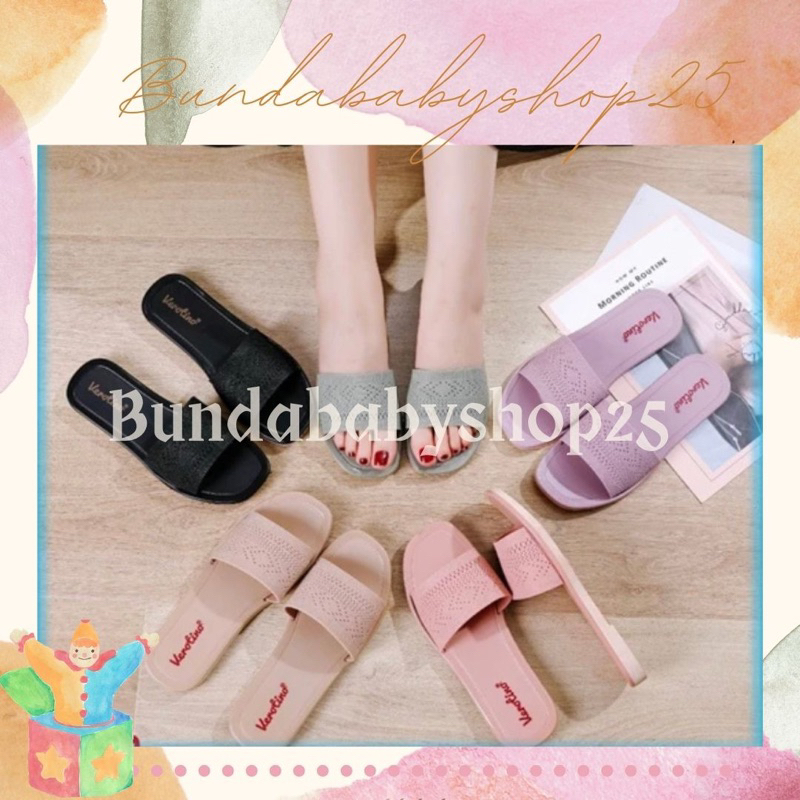Sandal Selop Karet Jelly Wanita Verotino Sendal Slop Cewek Motif Rajut Rajutan Glanzton