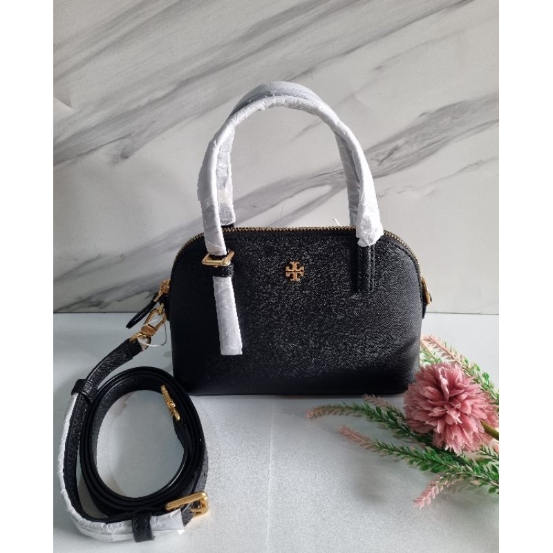 Tas selempang TB emerson dome satchel leather safiano black