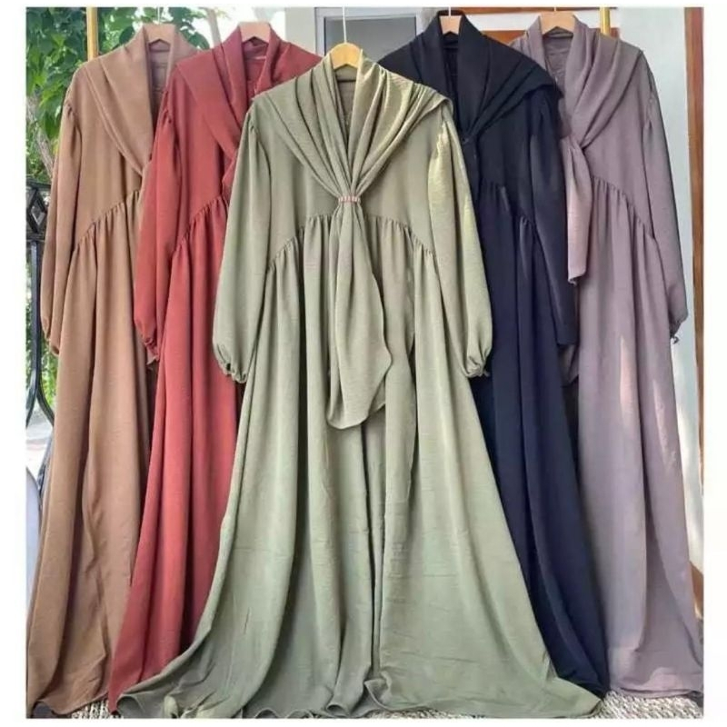 Luna Set Syar'i Pashmina Oval Gamis Crinkle Airflow Premium