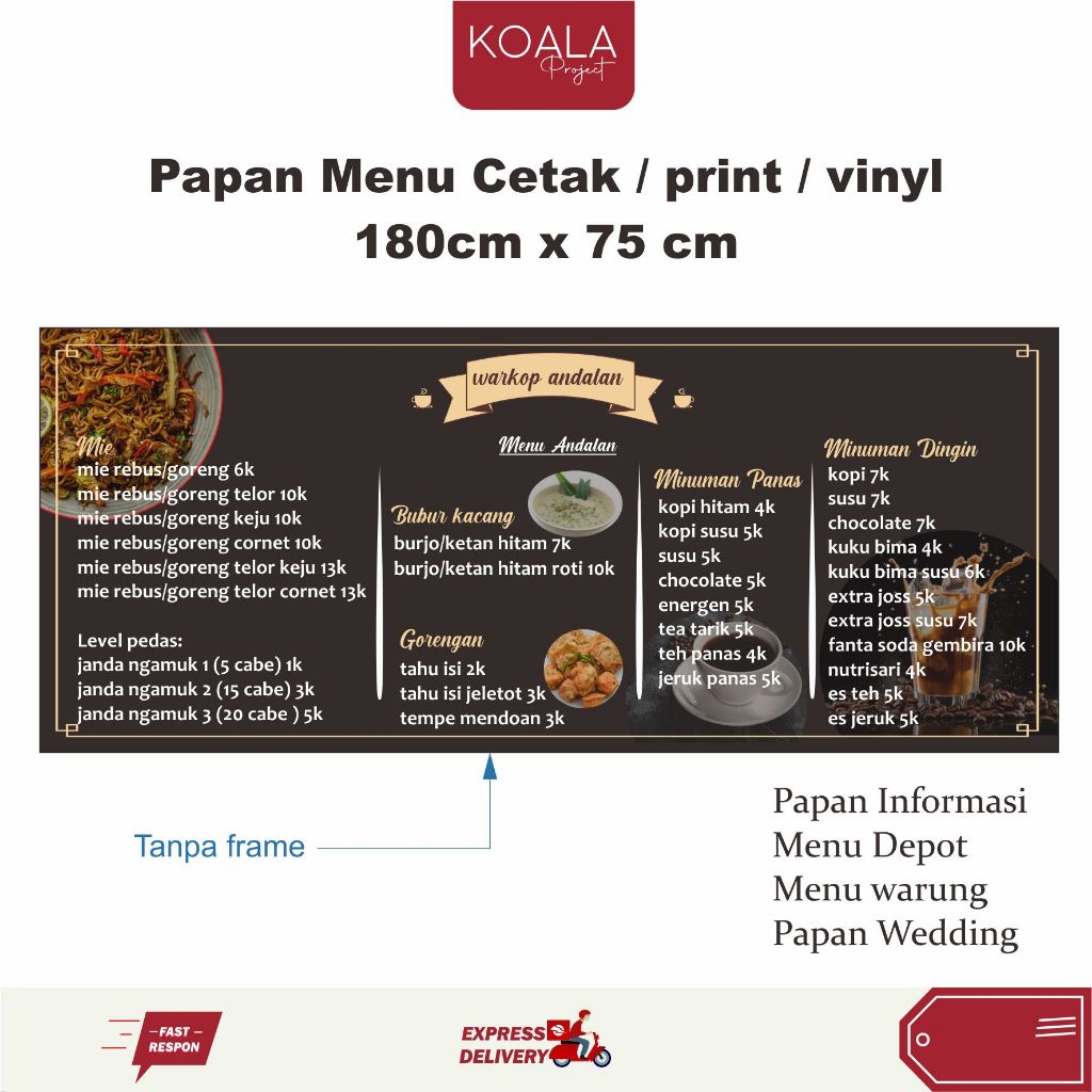 

PAPAN TULIS MENU CETAK PRINT VINYL CAFE RESTO WARUNG