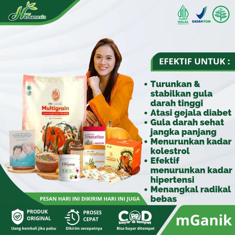 Paket mGanik Multigrain & Metafiber Obat Diabetes Herbal Alami - mGanik 3Peptide Suplemen Jantung Ka