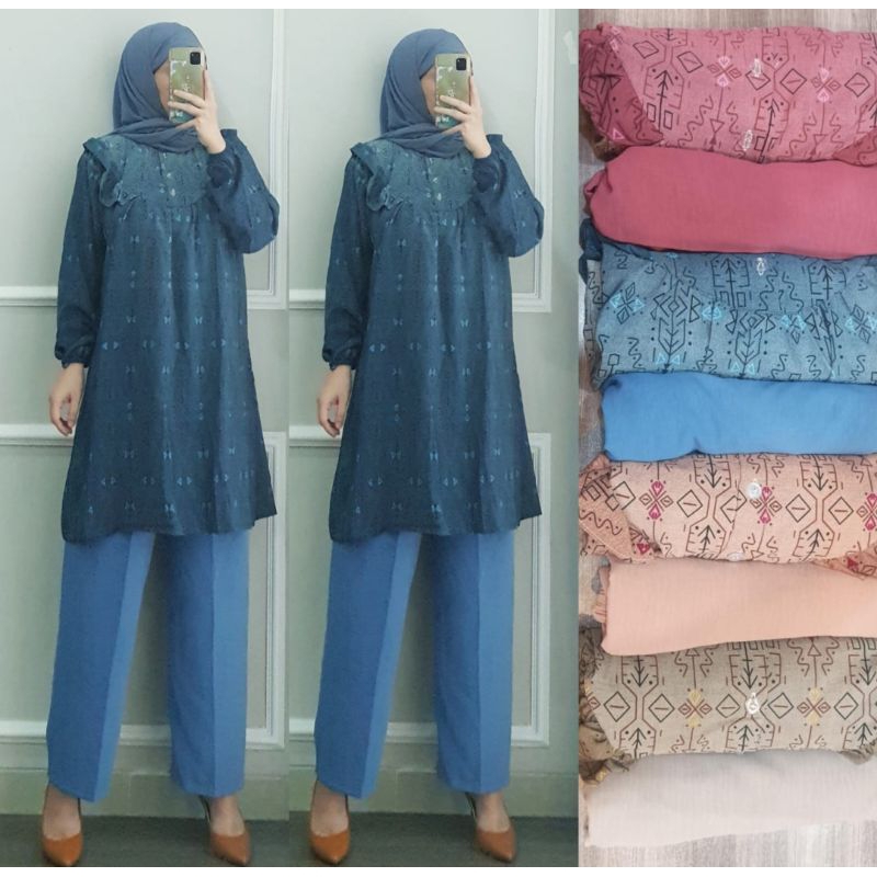 Setelan celana setcel crinkle setelan celana tunik