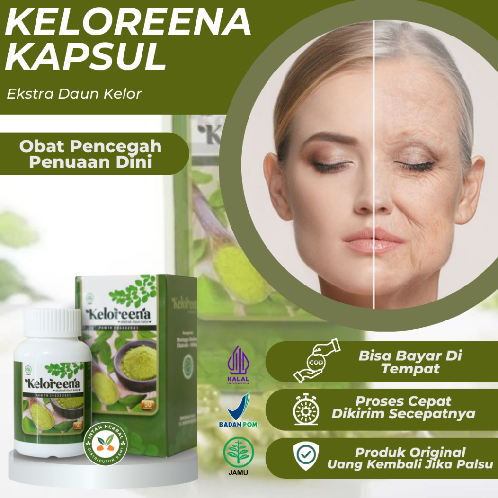 Keloreena Kapsul 100% Original - Obat Pencegah Penuaan Dini, Garis Halus Di Wajah, Kerutan Di Wajah,