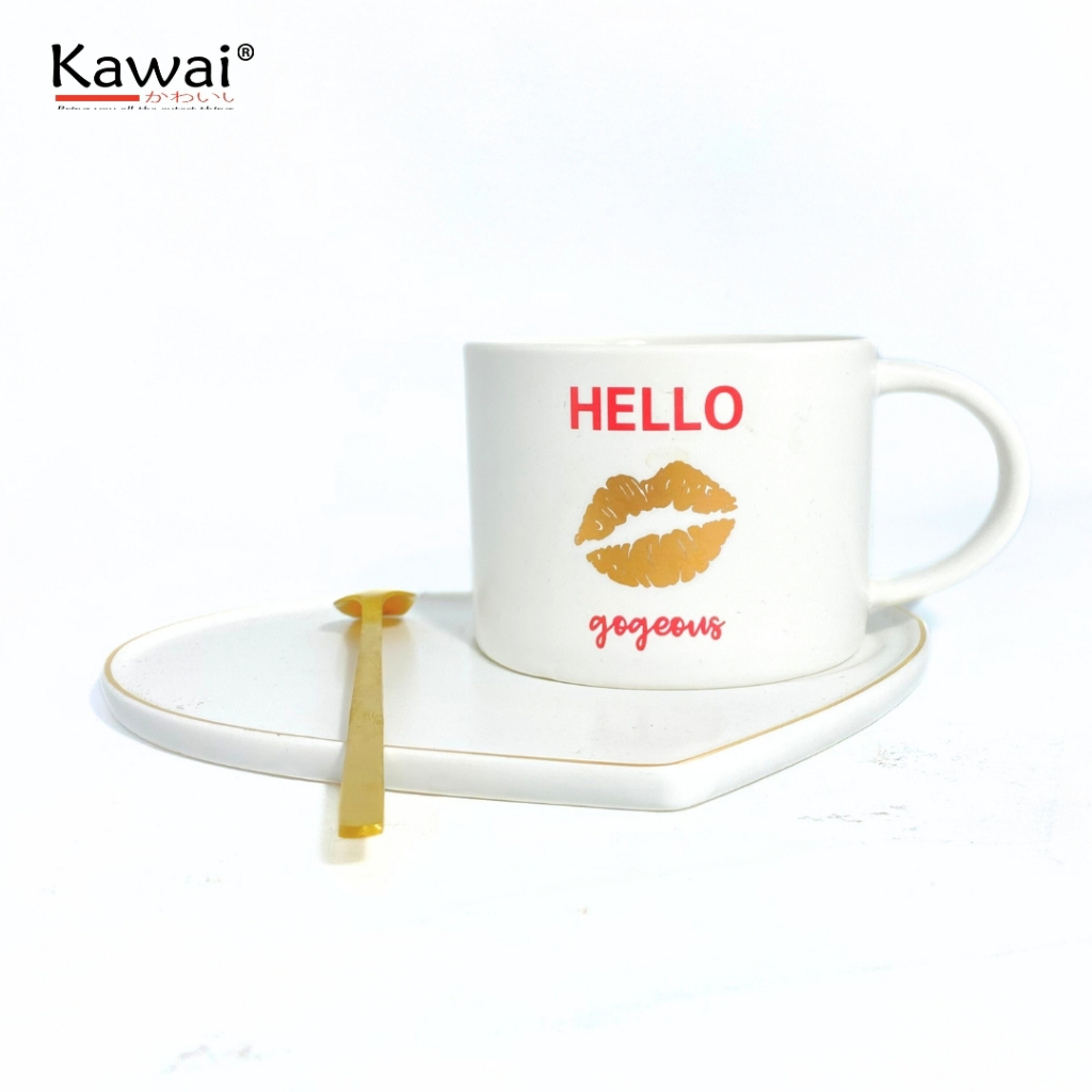 Gelas Mug Kaca Tahan Panas Keramik Teh Kopi Susu 370 ML Lucu Hiasan Cangkir Cup Putih Termasuk Tutup