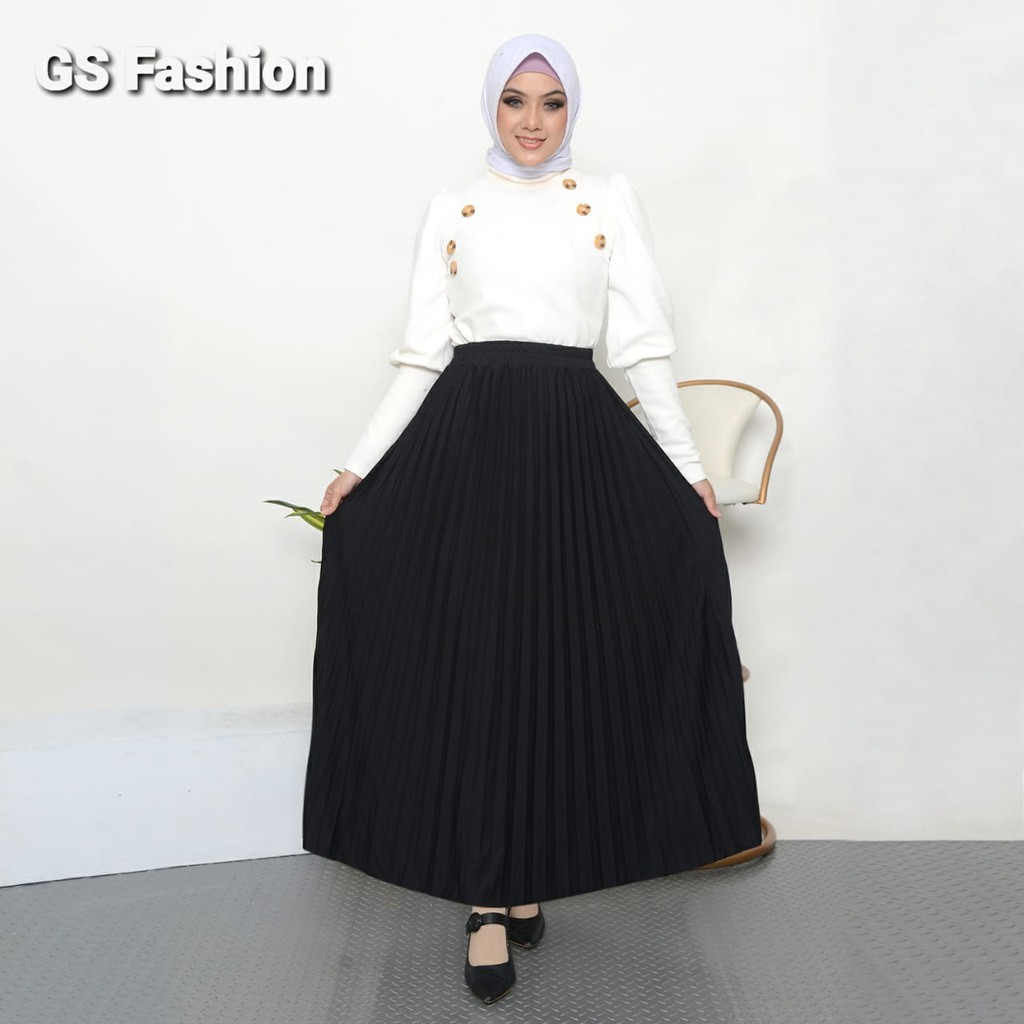 ROK PLISKET PREMIUM / ROK REMPEL / ROK MAYUNG PLISKET / WARNA HITAM