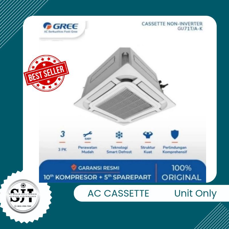 GREE AC CASSTTE U-MART GU71T A-K 3PK (Garansi resmi)