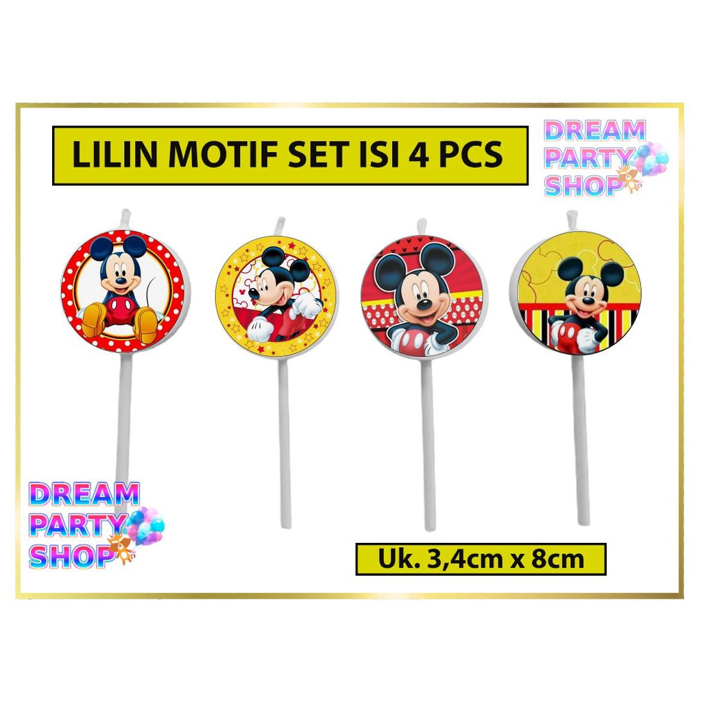 Lilin Mickey Mouse Karakter Lilin Ultah Lucu Hiasan Kue Lilin Karakter Mickey Mouse isi 4PCS Topper 