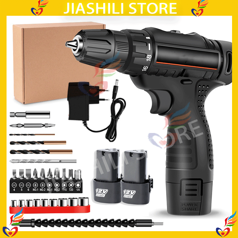 Jiashili_ 12V HILDA Mesin Bor Baterai Tangan Cordless/12V Bor Baterai / Bor dampak / Mesin Bor Cordl