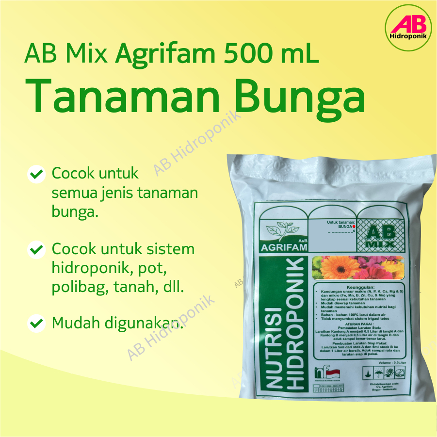 Nutrisi Hidroponik AB Mix Bunga Agrifam 500 ml