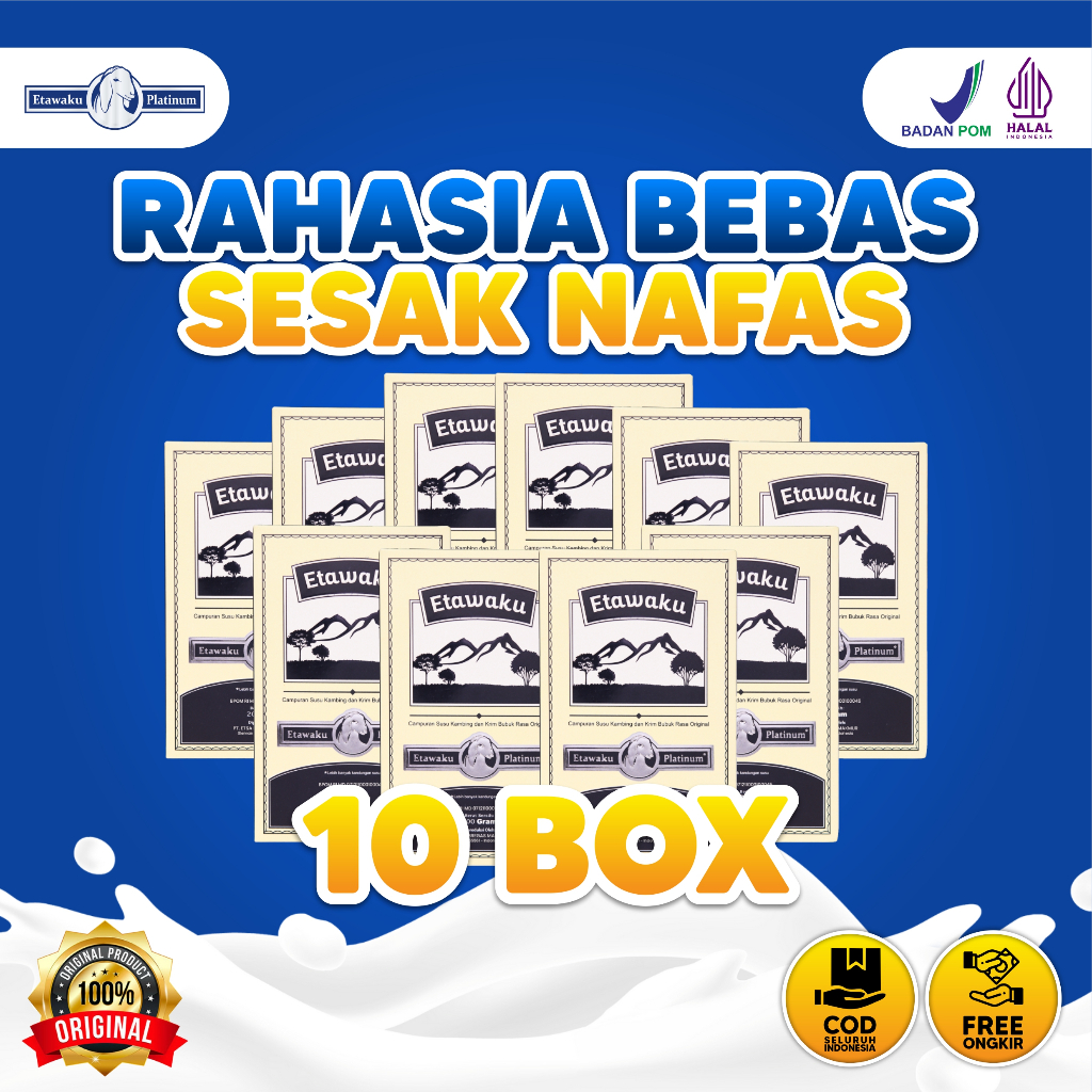 

ETAWAKU PLATINUM 10 BOX ORIGINAL Redakan Sesak Nafas Susu Kambing Etawa Untuk Paru Paru Batuk Tulang dan Sendi Halal BPOM Distributor Resmi Susu Etawaku Platinum