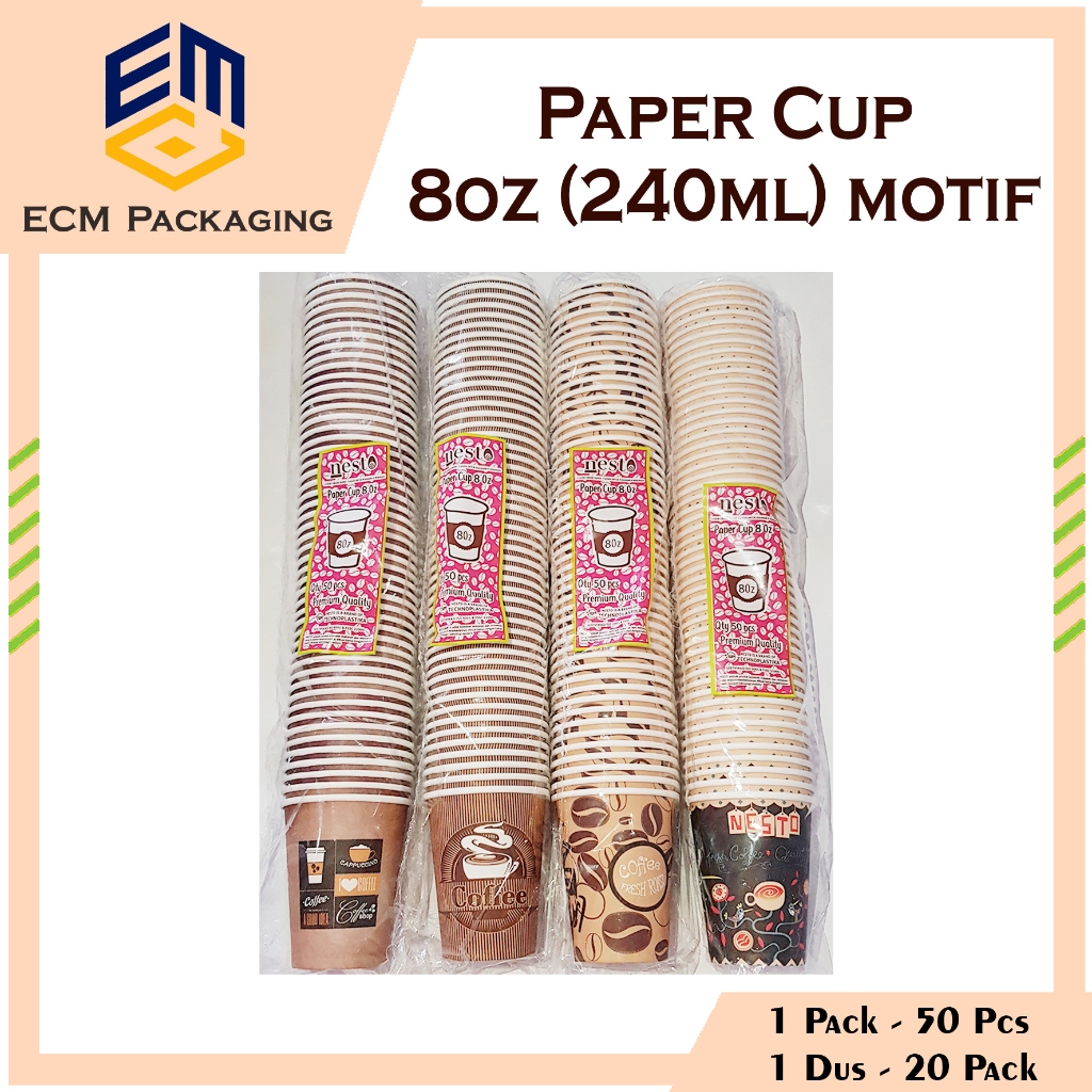 Paper Cup 8oz Motif polos 50pcs | Cup Kertas Motif polos | Gelas Kertas | Paper cup Kopi | Gelas kop
