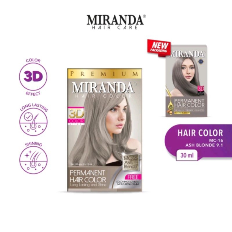 MIRANDA HAIR COLOUR ( cat rambut permanen) mc 16 ash blonde / abu abu 30 ml