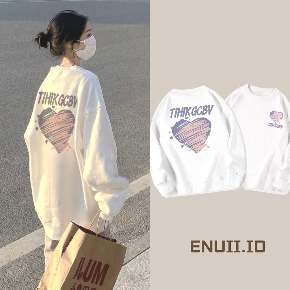 Best Update  ENUII Sweater Lengan Panjang Graffiti Love Korean StyleHoodie OversizeBaju WanitaSwiter