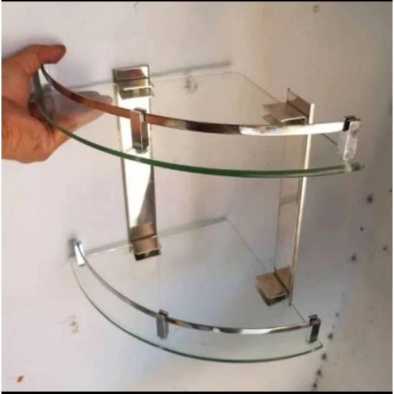 Rak sabun sudut KACA 2 susun / rak sudut KACA SERBAGUNA