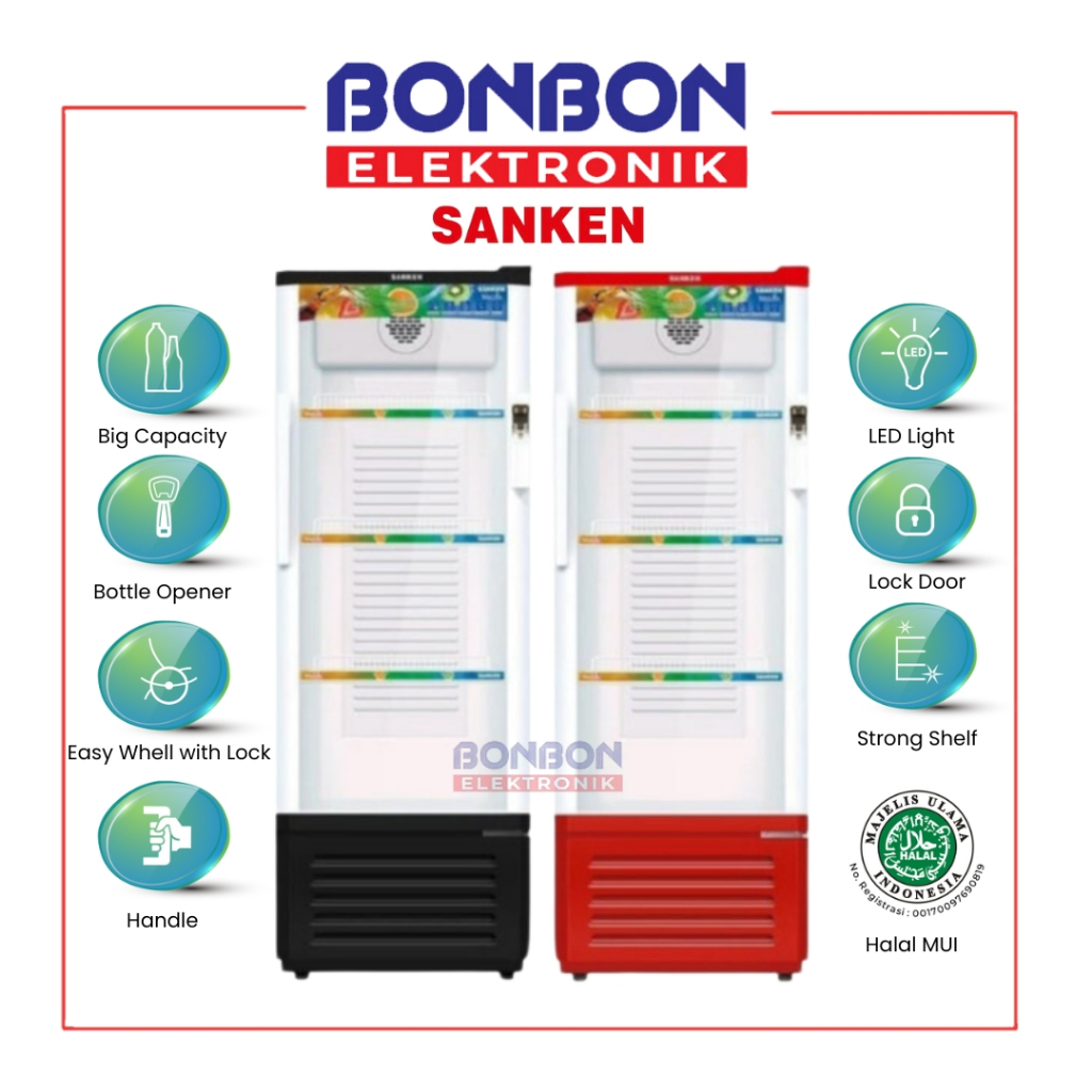 Sanken Showcase Display Cooler 220L SRS-229BK / 229MR / SRS 229 BK MR