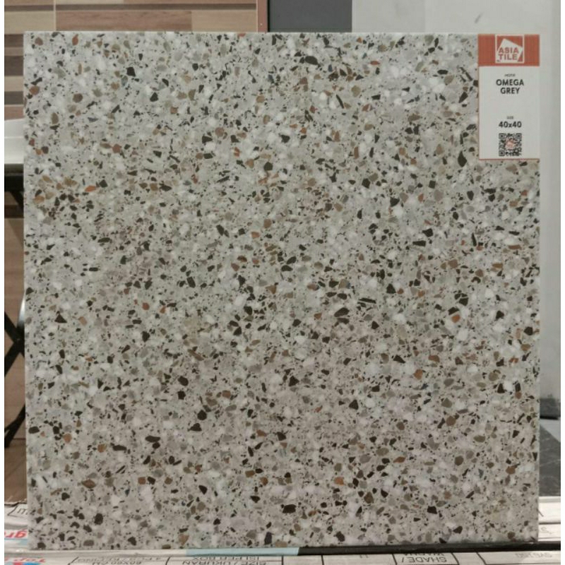 40X40 KERAMIK ASIA TILE KW A OMEGA GREY LANTAI KASAR BATU BATU KECIL MOTIF GRANIT ALAM  BERTEKSTUR