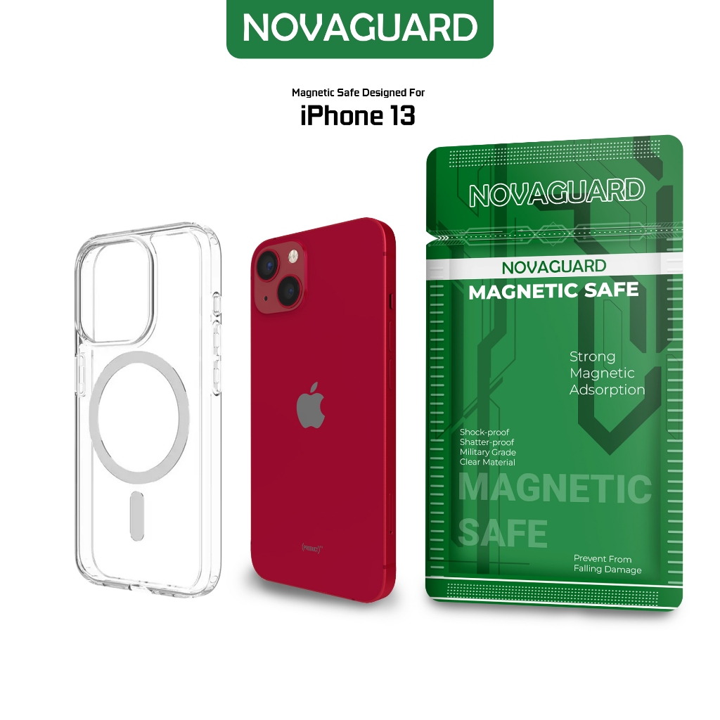 NovaGuard Magnetic Case for iPhone 13 Clear Hybrid Bumper Casing Magnetik Support Wireless Charging 